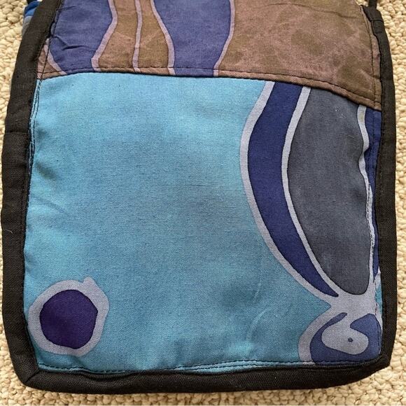 Indonesian Made Bag Crossbody Batik Tie Dye Print Flap Closure Blues Tan Brown - Picture 6 of 11